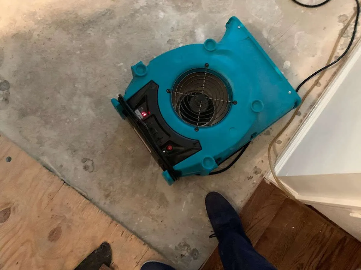 Air mover drying subfloor during Leak Detection & Repair in Ann Arbor